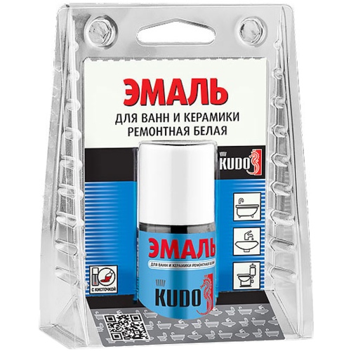 Эмаль KUDO для ванн и керамики с кисточкой KU-7К1301 Белая (15 мл)