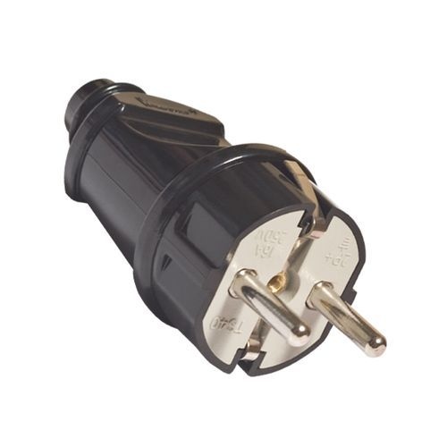 Вилка прямая с заземлением черная 16А GRV-P-16-R-G-B-IP20