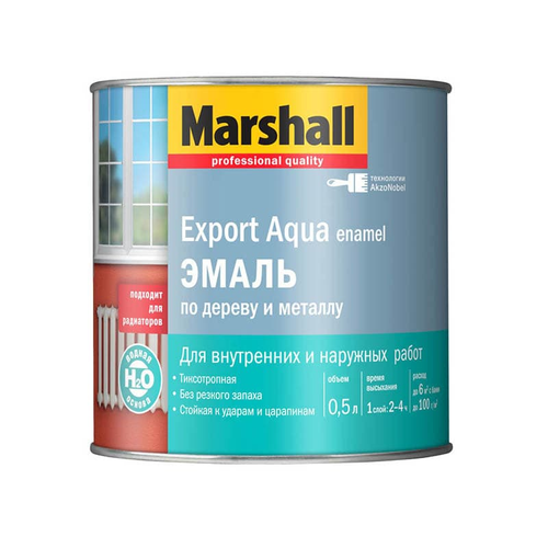 Эмаль на вд.основе для дерева и металла Белый глянец. (0,5 л) Marshall Export Aqua