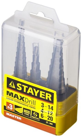 Набор STAYER "MASTER": Ступенчатые сверла по сталям и цвет.мет., 29660-3-20-H3