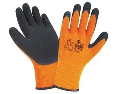 Перчатки облитые утепленные #300 оранж-зелен пл/шр