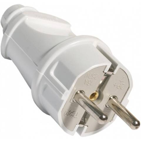 Вилка прямая с заземлением белая 16А 250В Universal A101