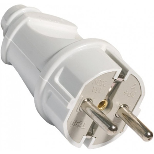 Вилка прямая с заземлением белая 16А 250В Universal A101