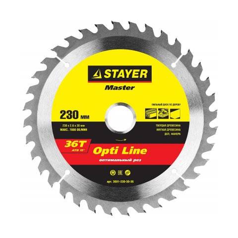 Диск пильный по дереву STAYER Opti Line 230 x 30 мм 36Т 3681-230-32-36_z01