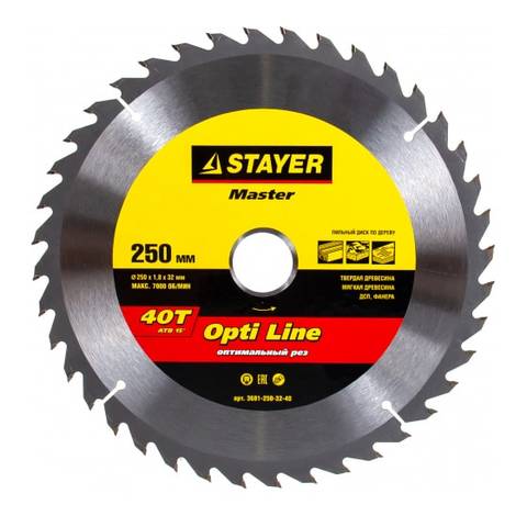 Диск пильный по дереву STAYER Opti Line 250 x 32 мм 40Т 3681-250-32-40_z01