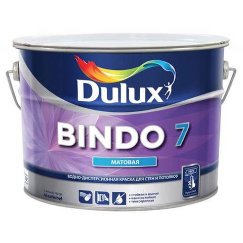 Краска ВД Dulux BINDO 7 С для стен и потолков 9л (12.8кг) матовая Белая