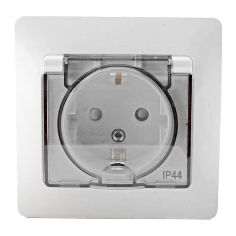 Розетка ATLAS 1-я с/з 16A бел. с защ.шторк. ATN440146