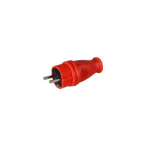 Вилка прямая каучук 230В, 2P+PE, 16A, IP44, красная (SBE-16-P07-Rr)