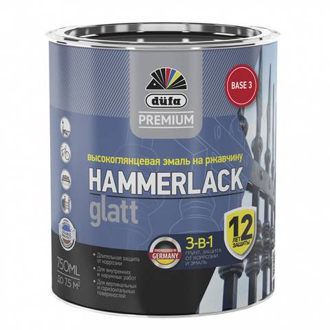 Эмаль по ржавчине Dufa Premium Hammerlack 3-в-1 гладкая База3 (0,75 л)