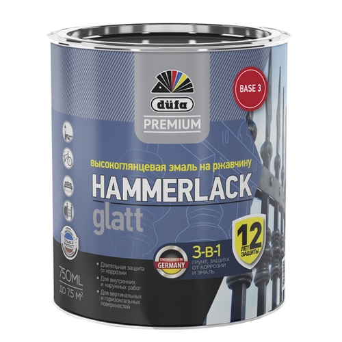 Эмаль по ржавчине Dufa Premium Hammerlack 3-в-1 гладкая База3 (0,75 л)
