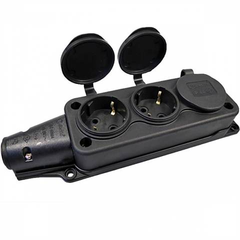 Колодка 3-я каучук 2P+PE 1x16A 220-240V IP54 черн. 4103